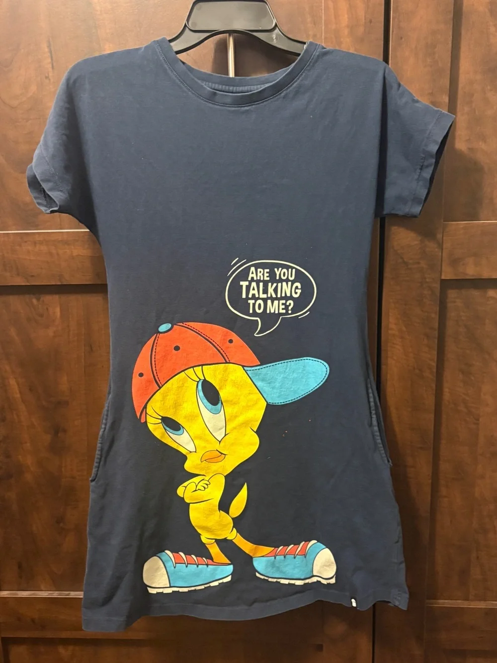 Tweety Graphic Tee Dress - Navy with Yellow & Teal